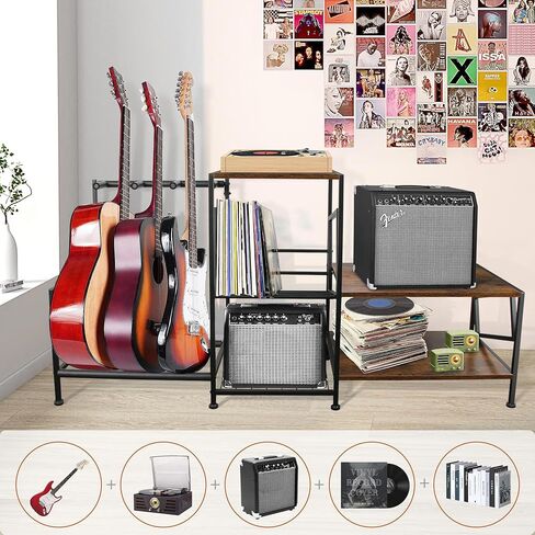 CTSZOOM Guitar Stand Multiple Guitars Rack Hold up 3 Electric Guitars/Bass/Acoustic - Multiple Guitar Stand with 3-tier Storage Shelf For Home Music Studio in Kuwait