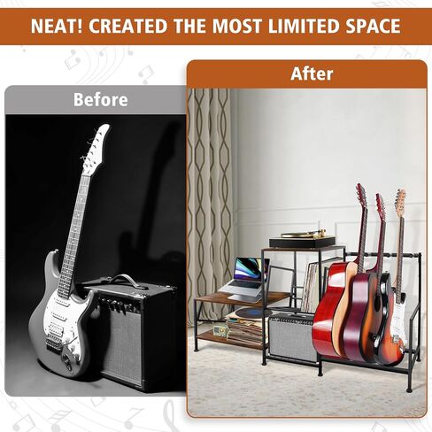 CTSZOOM Guitar Stand Multiple Guitars Rack Hold up 3 Electric Guitars/Bass/Acoustic - Multiple Guitar Stand with 3-tier Storage Shelf For Home Music Studio in Kuwait