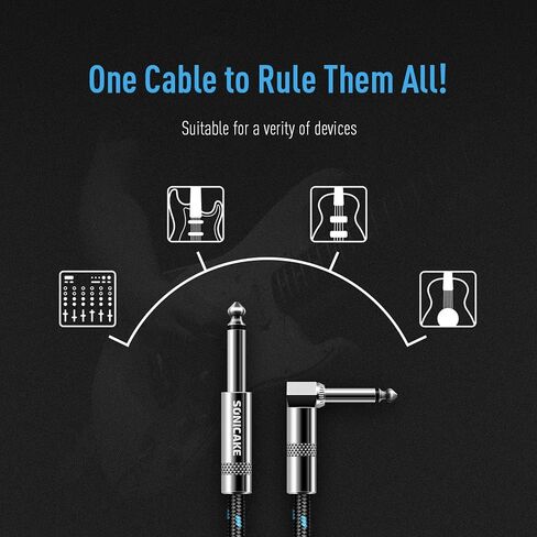 SONICAKE Guitar Cable 10ft Amp Cord for Guitar Bass Electric Guitar Instrument Electric Mandolin Amplifier Audio 1/4 Right Angle to Straight Black (Black 3m ST-RA) in Kuwait