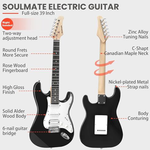 Soulmate Electric Guitar 39 Inch Full Size Beginner Electric Guitar Kit Solid Body Electric Guitar with 15w Amp, Capo, Shoulder Strap, String, Cable,Digital Tuner, Picks,Bag(39" Right Handed, Green) in Saudi Arabia