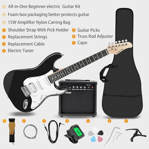 Soulmate Electric Guitar 39 Inch Full Size Beginner Electric Guitar Kit Solid Body Electric Guitar with 15w Amp, Capo, Shoulder Strap, String, Cable,Digital Tuner, Picks,Bag(39" Right Handed, Green) in Saudi Arabia