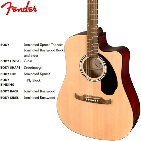 جيتار صوتي مدرع من Fender FA-125CE، مع ضمان لمدة عامين، طبيعي in Kuwait