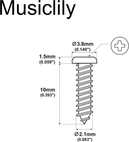 براغي تثبيت للرأس من الفولاذ المقاوم للصدأ مقاس 2.1 × 10 مم من Musiclily Ultra لرؤوس آلات موالف الجيتار الكهربائي الصوتي، أسود (مجموعة من 20) in Kuwait