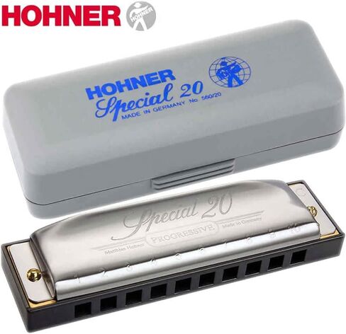 Hohner Harmonica Special 20 Key A Progressive Series 560PBXA 10 Holes، حزمة مع جراب صلب، قلادة هارمونيكا الصغيرة جوليت التلميع in Kuwait