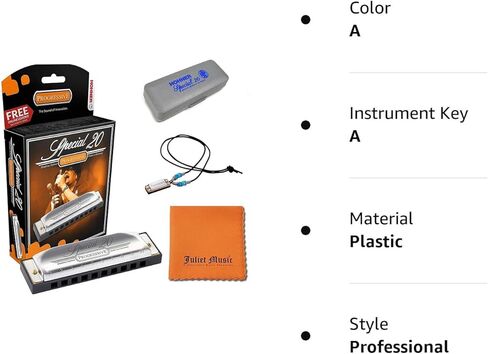 Hohner Harmonica Special 20 Key A Progressive Series 560PBXA 10 Holes، حزمة مع جراب صلب، قلادة هارمونيكا الصغيرة جوليت التلميع in Kuwait