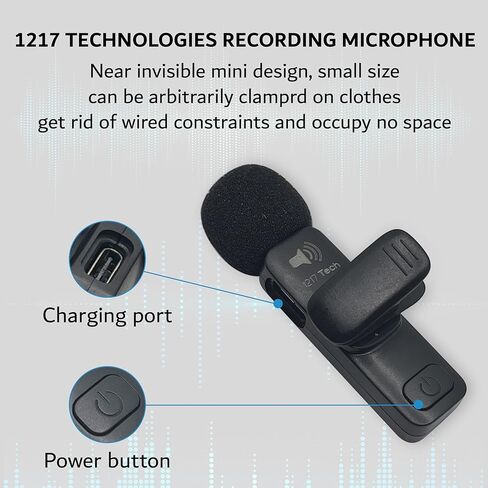 ميكروفونات 1217 Technologies H1 اللاسلكية لأجهزة iPhone وiPad - للتسجيل والبث واليوتيوب وTikTok والبودكاست. تقليل الضوضاء، القضاء على التداخل، نطاق 65 قدم in Kuwait