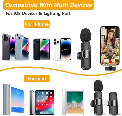 ميكروفون لاسلكي لجهاز iPhone iPad - ميكروفون لاسلكي Lavalier لميكروفونات iPhone المشبكية لتسجيل الفيديو والبث المباشر لمقابلة مدونة فيديو على YouTube in Kuwait