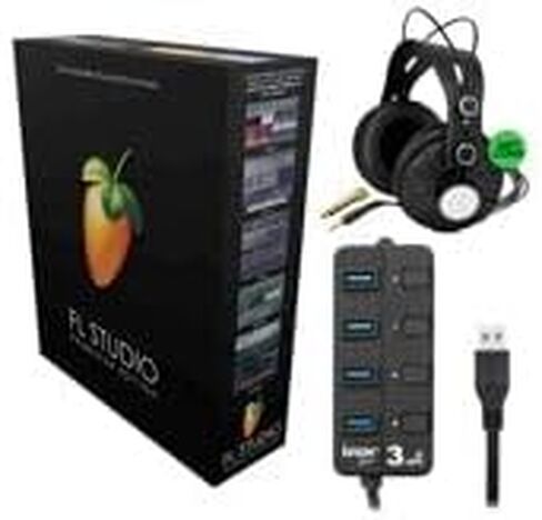 مجموعة اف ال ستوديو 20 - اصدار المنتج (في صندوق) مع سماعات مراقبة مغلقة من الخلف وموزع USB 3.0 بـ4 منافذ (3 عناصر) in Kuwait