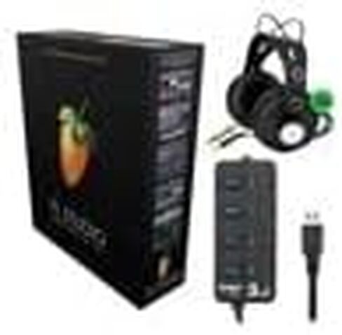 مجموعة اف ال ستوديو 20 - اصدار المنتج (في صندوق) مع سماعات مراقبة مغلقة من الخلف وموزع USB 3.0 بـ4 منافذ (3 عناصر) in Kuwait