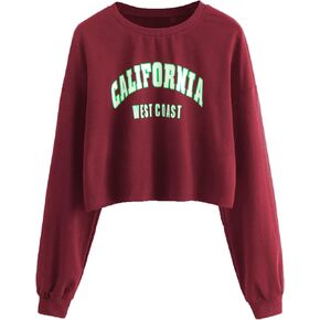 SweatyRocks Women's Casual Long Sleeve Crew Neck Letter Print Crop Top Sweatshirt