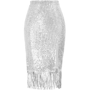 Kate Kasin Women's Sequin Skirt Fringe Hem Split Pencil Bodycon Midi Pencil Skirts Party Cocktail in Saudi Arabia