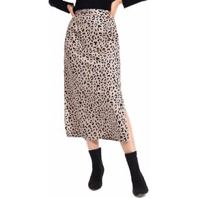 LYANER Women's Casual Print Side Split High Waist Zipper Midi Skirt in Kuwait