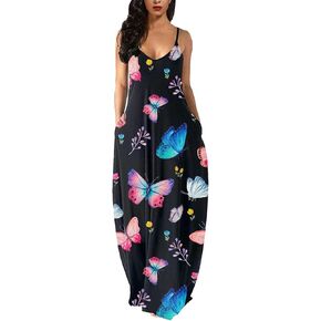 فستان صيفي طويل من ZonJie بمقاس كبير للنساء فستان شاطئ أفريقي فضفاض ومطبوع وقابل للتعديل مع جيوب in Kuwait