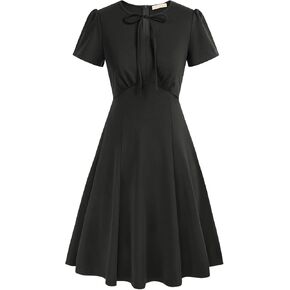 Belle Poque Women's 1940s Vintage A Line Swing Dress Keyhole Tie Dress Round Neck Work Dress Tea Dress