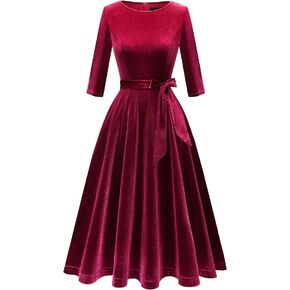 DRESSTELLS Velvet Cocktail Dress for Women, 2023 Fall Vintage A-Line Elegant Velvet Dress, 3/4 Sleeves Winter Formal Dress