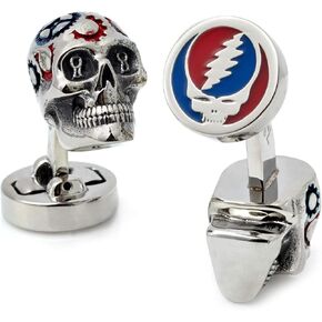 Tateossian Dead Skull Painted Gear Skull Cufflinks, Rhodium Plated Silver in Kuwait