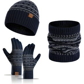 JTJFIT قبعة صغيرة متماسكة للشتاء وشاح وقفازات شاشة تعمل باللمس مجموعة لتدفئة الرقبة مع بطانة من الصوف المحبوك للرجال والنساء in Kuwait