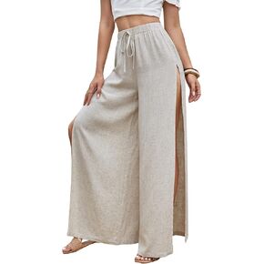 SweatyRocks Women's High Waist Drawstring Split Thigh Wide Leg Palazzo Pants