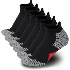OUROO Men’s Ankle Athletic Running Socks Breathable Low Cut Cushioned Sports Tab Socks with Arch Support 6 Pairs