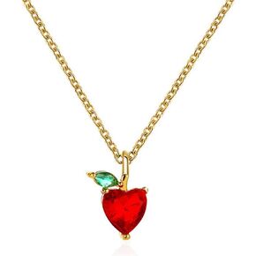 ZMJK Cute Colourful Crystal Apple Strawberry Cherry Peach Grape Lifelike Fruit Pendant Necklace for Women Girl Charm Tropical Fruit Jewelry
