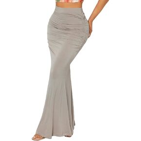 Verdusa Women's Casual Ruched High Waisted Fishtail Bodycon Long Maxi Skirt