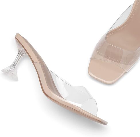 صنادل نسائية من DREAM PAIRS بكعب شفاف ومقدمة مربعة وكعب عالي وكعب رفيع سهل الارتداء في فستان الزفاف in Kuwait
