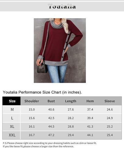 Youtalia Women's Long Sleeve Cowl Neck Pullover Button Side Tunic Sweatshirt in Kuwait