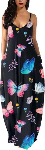 فستان صيفي طويل من ZonJie بمقاس كبير للنساء فستان شاطئ أفريقي فضفاض ومطبوع وقابل للتعديل مع جيوب in Kuwait