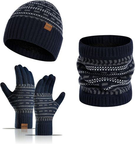 JTJFIT قبعة صغيرة متماسكة للشتاء وشاح وقفازات شاشة تعمل باللمس مجموعة لتدفئة الرقبة مع بطانة من الصوف المحبوك للرجال والنساء in Kuwait