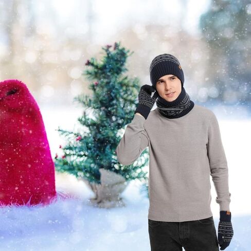 JTJFIT قبعة صغيرة متماسكة للشتاء وشاح وقفازات شاشة تعمل باللمس مجموعة لتدفئة الرقبة مع بطانة من الصوف المحبوك للرجال والنساء in Kuwait