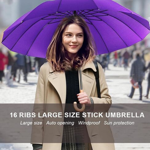 MRTLLOA 52 Inch Windproof Large Umbrellas for Rain, 16 Ribs, J Wooden Handle, 210T High-density Fabric Golf Stick Umbrella in Saudi Arabia