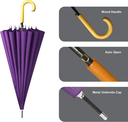 MRTLLOA 52 Inch Windproof Large Umbrellas for Rain, 16 Ribs, J Wooden Handle, 210T High-density Fabric Golf Stick Umbrella in Saudi Arabia