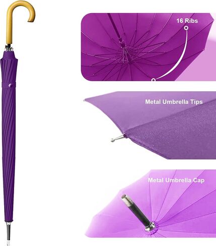 MRTLLOA 52 Inch Windproof Large Umbrellas for Rain, 16 Ribs, J Wooden Handle, 210T High-density Fabric Golf Stick Umbrella in Saudi Arabia