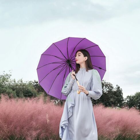 MRTLLOA 52 Inch Windproof Large Umbrellas for Rain, 16 Ribs, J Wooden Handle, 210T High-density Fabric Golf Stick Umbrella in Saudi Arabia