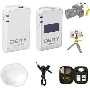 ميكروفونات Deity Pocket اللاسلكية بتردد 2.4 جيجا هرتز ونظام الجيب اللاسلكي Lavalier مع شاشة OLED لمقابلة فيديو Vlog وYouTube وFacebook Live وكاميرا DSLR والكمبيوتر اللوحي الذكي (أبيض) in Kuwait