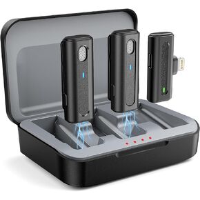 ميكروفون HOPTO لهاتف iPhone، 2 حزمة، ميكروفون Lavalier لاسلكي لهاتف iPhone مع حقيبة شحن، ميكروفون على شكل طية صدر السترة مع تقليل الضوضاء، ميكروفون صغير بجودة صوت رائعة للتسجيل/Vlog/Video/Live in Kuwait