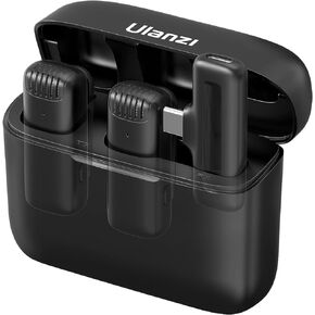 ULANZI J12 ميكروفون لاسلكي Lavalier للهاتف USB C، ميكروفون تشغيل 2 في 1 مع حافظة شحن للهاتف وتسجيل الفيديو ومقابلة مستخدمي YouTube ومدوني الفيديو، نطاق نقل 65 قدم