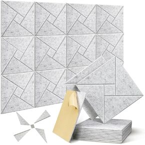 12 Pack Self-adhesive Acoustic Panels, 12" X 12" X 0.4" Sound Proof Acoustic Foam with Pattern, Square High Density Sound Absorbing Wall Panels for Home Studio Office (Light Camel)