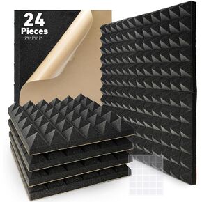 24 قطعة جميلة من الألواح الإسفنجية المقاومة للصوت للجدران، 30.48 سم × 30.48 سم × 5.08 سم، ألواح صوتية عالية الكثافة ومقاومة للحريق، ألواح ذاتية اللصق عازلة للصوت لاستوديو تسجيل المكاتب المنزلية in Kuwait