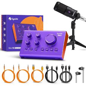 Synido Podcast Equipment Bundle, Audio Sound Card Aluminum Body for beginner with Microphone for Live Streaming, PC, Mac, Recording, Gaming, Guitar in Kuwait