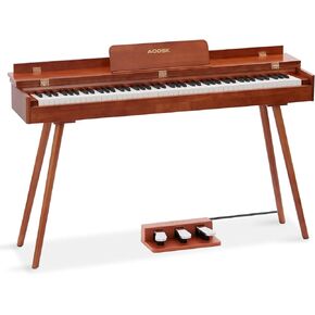 AODSK بيانو رقمي خشبي 88 مفتاح لوحة مفاتيح مرجحة بالحجم الكامل، بيانو جسم من الخشب الصلب للمبتدئين، مع حامل ورقة الموسيقى، دواسة ثلاثية، محول طاقة، يدعم توصيل USB-MIDI، لون الخشب (B-99) in Kuwait