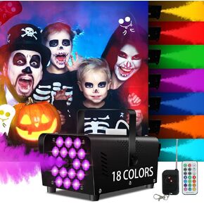 Upgrade Fog Machine with Lights, 800W Portable Smoke Machine with 18 LEDs, 2000CFM Stage Portable Fog Machines with Wireless and Wired Remote Control for Outside Indoor Halloween, Wedding, Party in Kuwait