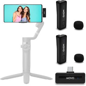 Movo Wireless Mini UC Duo Wireless Microphone for Android - Ultracompact Bluetooth Microphone for Android with Clip on Wireless Lavalier Microphone for Android - (10HR Battery Life, 164ft Range)