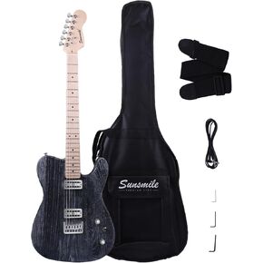 جيتار كهربائي Sunsmile بالحجم الكامل مع جسم رماد وعنق خشب القيقب الصلب ولوحة أصابع التقاطات H-H وجسر ثابت مثبت بمسامير من الكروم مع حقيبة وحزام. in Kuwait