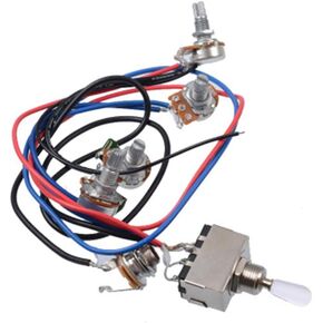 Prewired Wiring Harness Kit Compatible for LP Electric Guitar, 2T2V 500K Pots 3-position Toggle Switch with Jack for Dual Humbucker Gibson Les Pual Style Guitar Electronics Replacements, White Cap