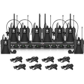 D Debra Audio AU800 Pro UHF 8 Channel Wireless Microphone System with Cordless Handheld Lavalier Headset Mics, Metal Receiver, Ideal for Karaoke Church Party (4 Handheld & 4 Bodypack)