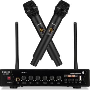 نظام ميكروفون لاسلكي، مجموعة ميكروفون لاسلكي مزدوج UHF بمدى 262 قدمًا للكاريوكي المنزلي، والغناء، والكلام، والحفلات، والاجتماعات، والكنيسة (أسود (بدون بطارية)) in Kuwait