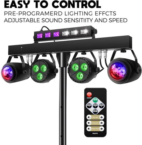 Telbum DJ Lights LED Party Bar مع حامل، DMX وأضواء DJ المنشط بالصوت للحفلات، حزمة إضاءة DJ للتحكم عن بعد، نظام إضاءة المسرح المحمول للحفلات، الفرقة، الزفاف، العروض in Kuwait