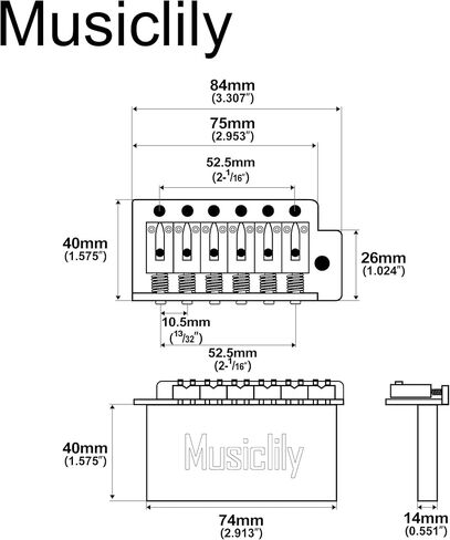 Musiclily Pro 52.5 ملم حديث 6 براغي جسر تريمولو 40 ملم كتلة نحاسية صلبة للجيتار الكهربائي على طراز Squier Strat، ذهبي in Kuwait