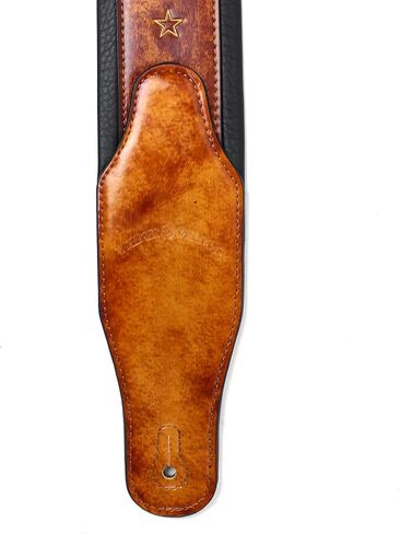 Walker And Williams GB-23 Handmade Vintage Finish Latigo Tan Padded Guitar Strap with Fleur De Lis & French Chain Design For Acoustic, Electric, And Bass Guitars in Saudi Arabia